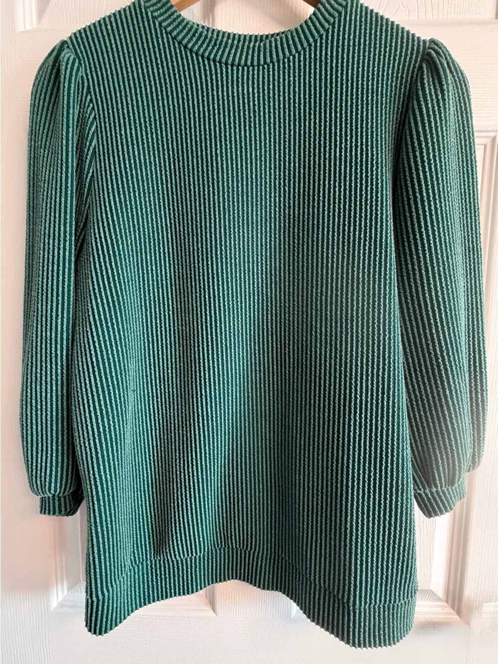 Reborn J Green Ribbed Puff-Sleeve Sweater — Crew Neck PTP 19” Cottagecore